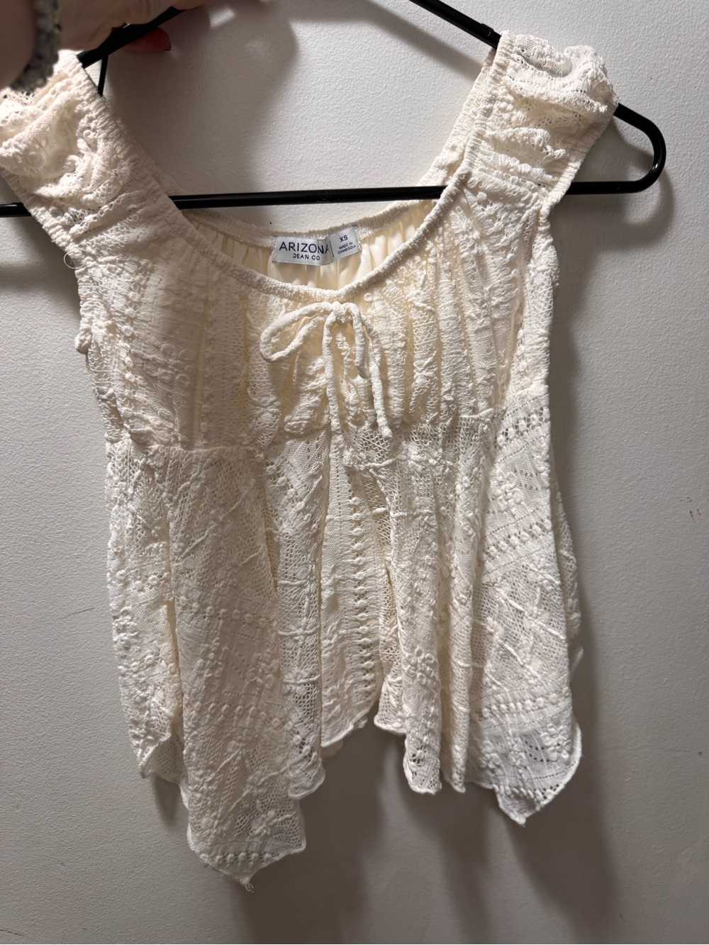 Arizona Jean Company Cream Crochet Tie-Front Crop Top
